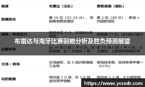 美嘉体育布雷达与海牙比赛前瞻分析及胜负预测展望